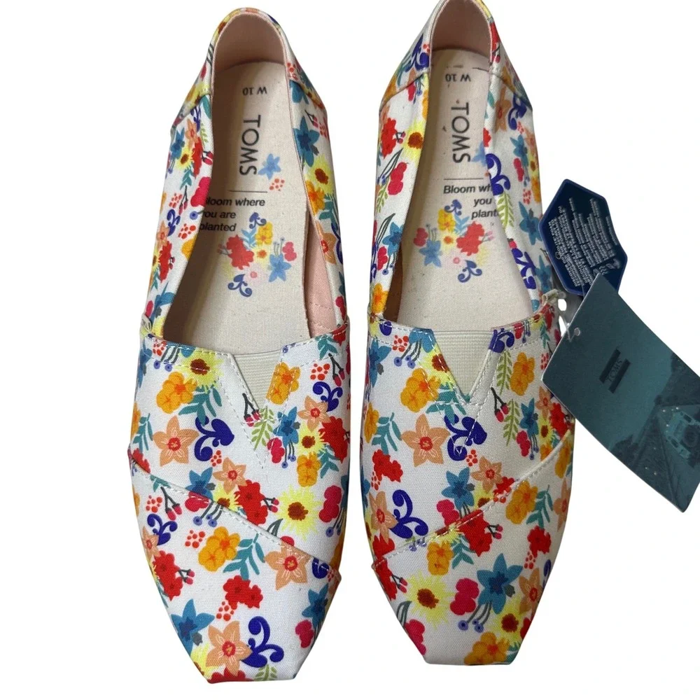 TOMS alpargata Canvas Slip On Shoes floral spring NWT summer flowers 10